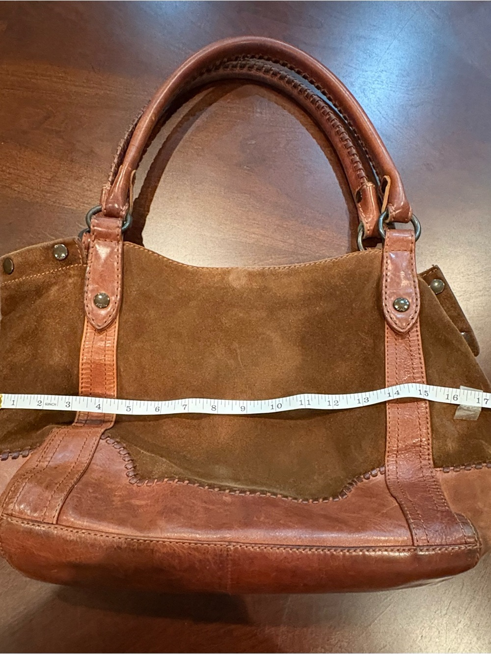 Frye Brown Suede and Leather Shoulder Tote - Picture 14 of 14